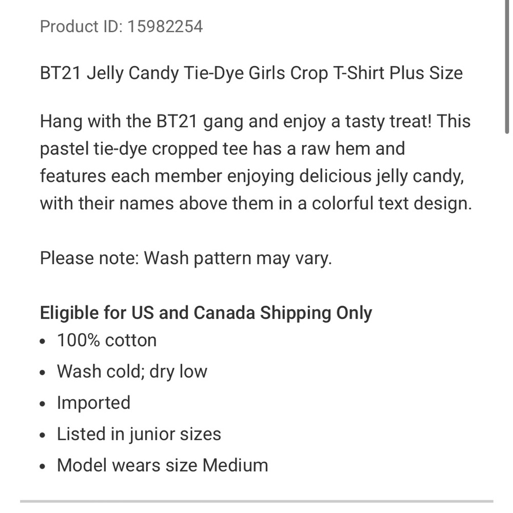 NWT BT21 Jelly Candy Tie-Dye Crop T-Shirt - Picture 3 of 3